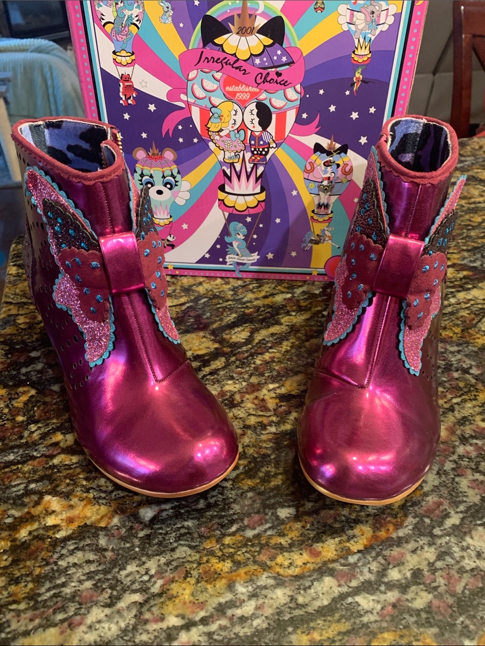 Irregular Choice Mariposa Ankle Boots in Metallic Pink/Purple - Picture 3 of 12